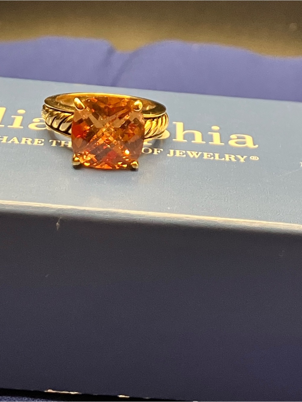Size 7 Lia Sophia Gold Tone Ring with Vibrant Orange Stone
